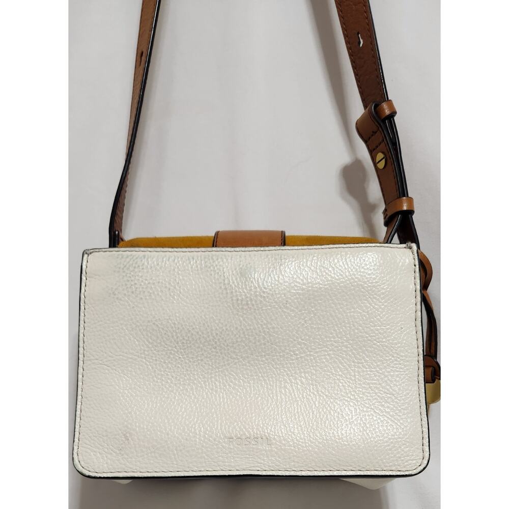 FOSSIL Wiley Bag Crossbody Purse Suede Colorblock Leather Buckle w Key EUC - Picture 2 of 11